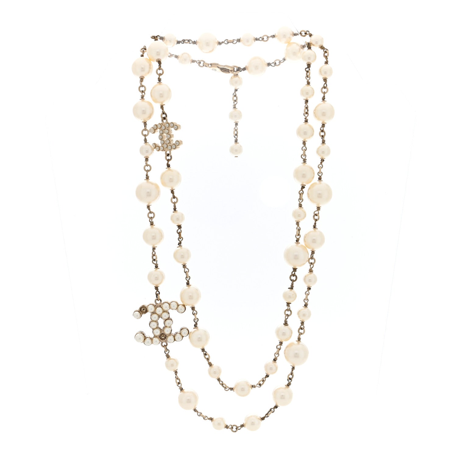 Chanel Graduated Pearl Crystal CC Necklace White 3 of 5
