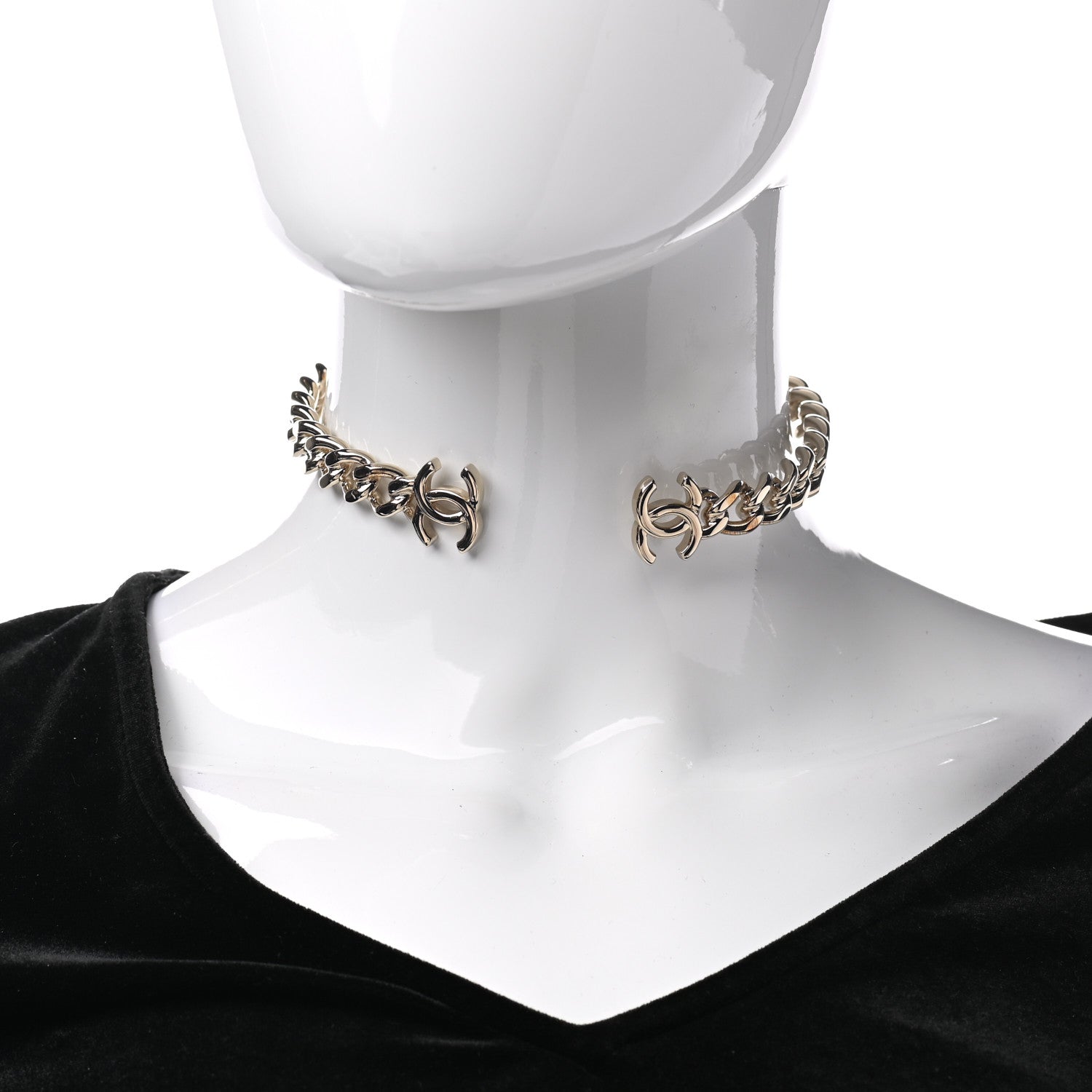 Chanel Metal CC Chain Link Choker Necklace M Gold 2 of 6