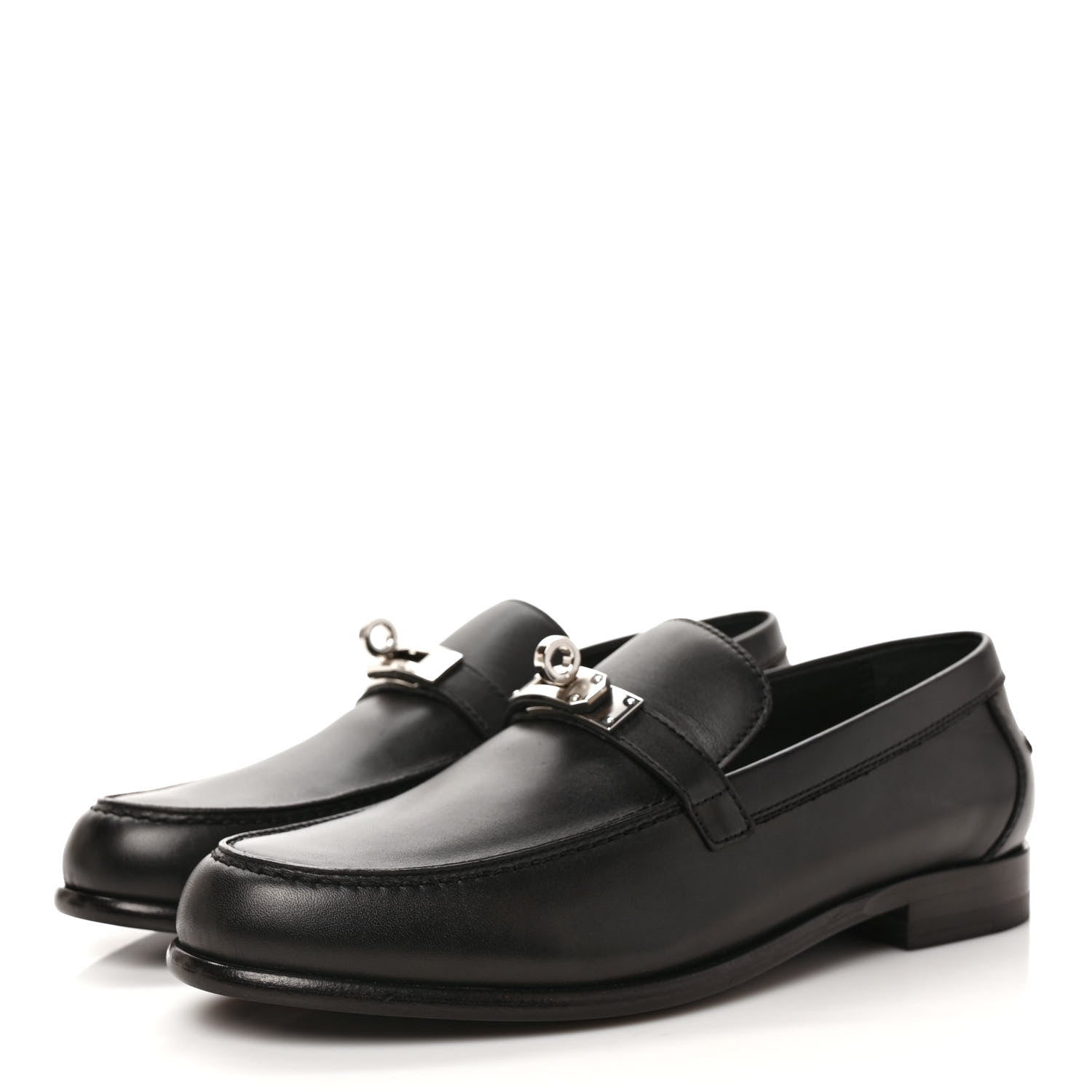 Hermes Calfskin Womens Destin Loafers 37 Black 3 of 9