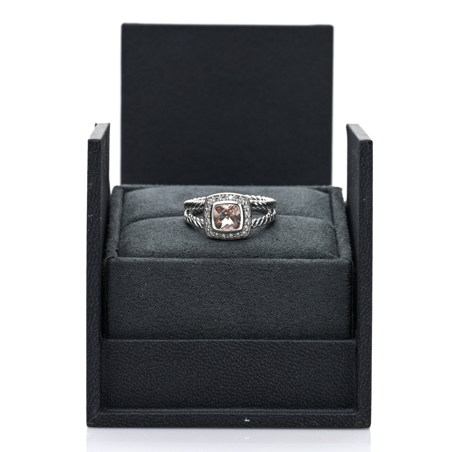 David Yurman Sterling Silver Diamond Morganite 7mm Petite Albion Ring 58 8.25 5 of 5