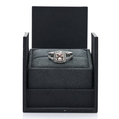 David Yurman Sterling Silver Diamond Morganite 7mm Petite Albion Ring 58 8.25 5 of 5
