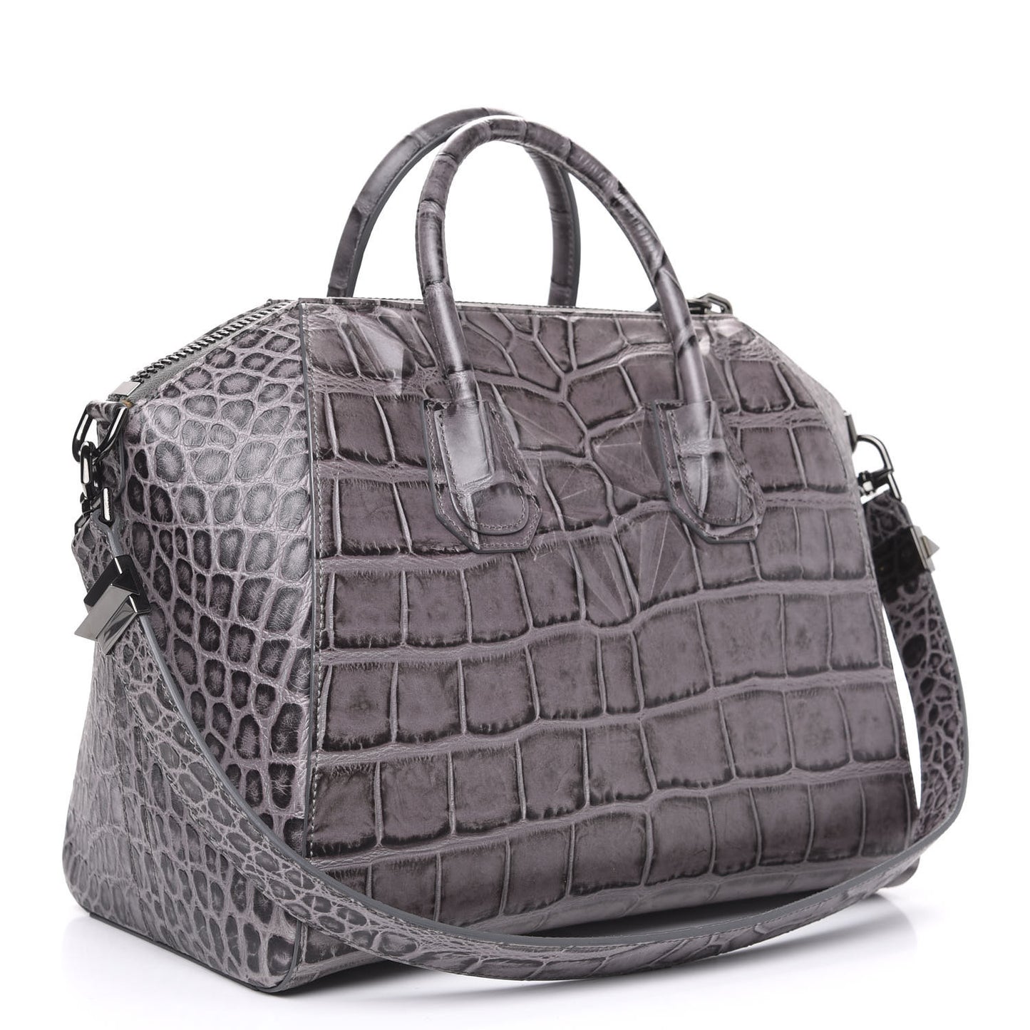 Calfskin Crocodile Embossed 3D Stud Medium Antigona Storm Grey