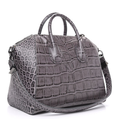 Givenchy Calfskin Crocodile Embossed 3D Stud Medium Antigona Storm Grey 2 of 10