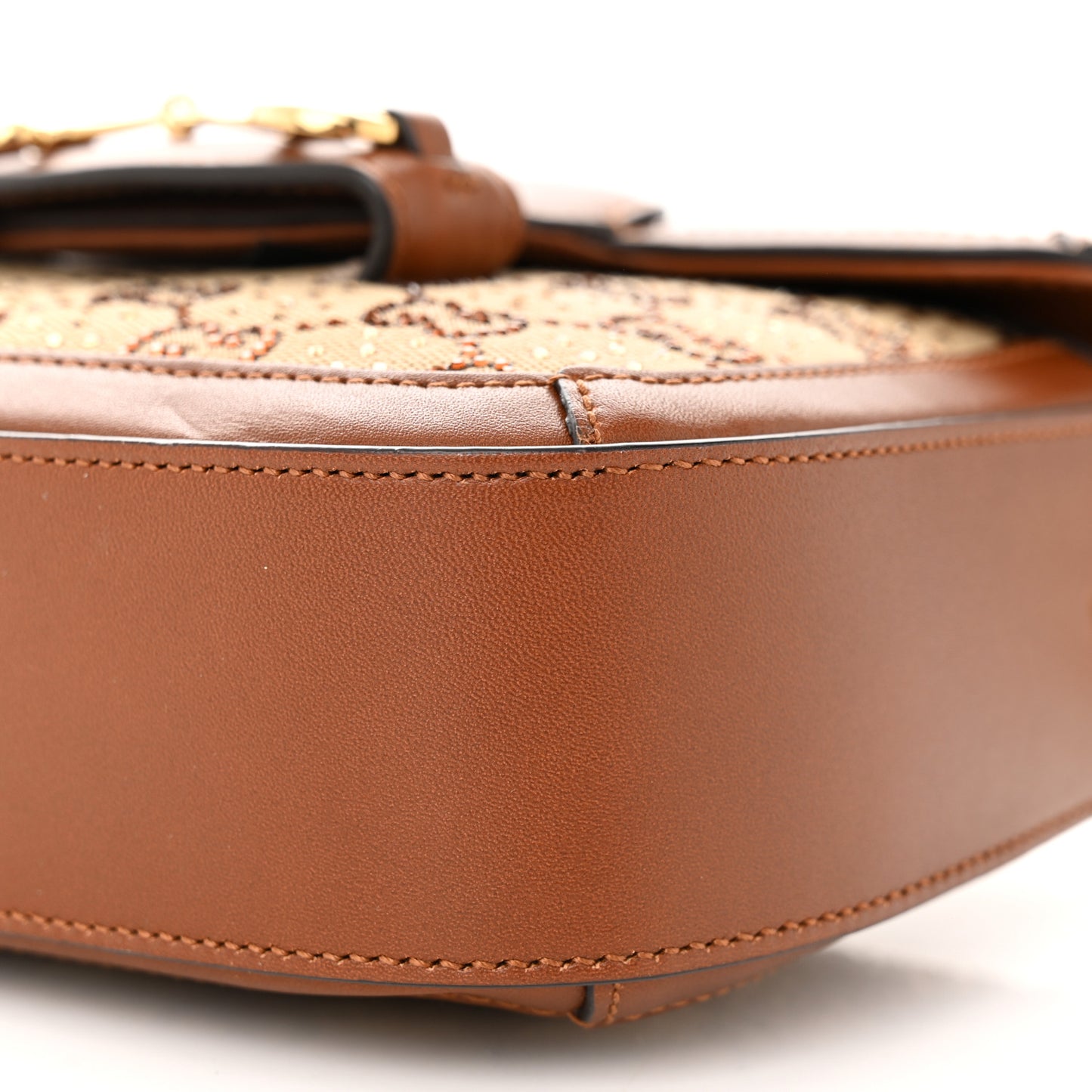 New Canvas Charisma Calfskin Crystal GG Monogram Mini Horsebit 1955 Shoulder Bag Camel Ebony