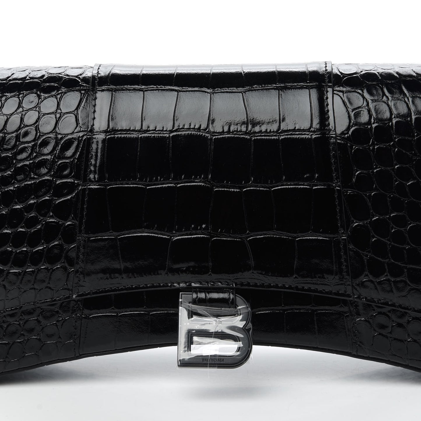 Shiny Calfskin Monochrome Crocodile Embossed Small Hourglass Sling Shoulder Bag Black