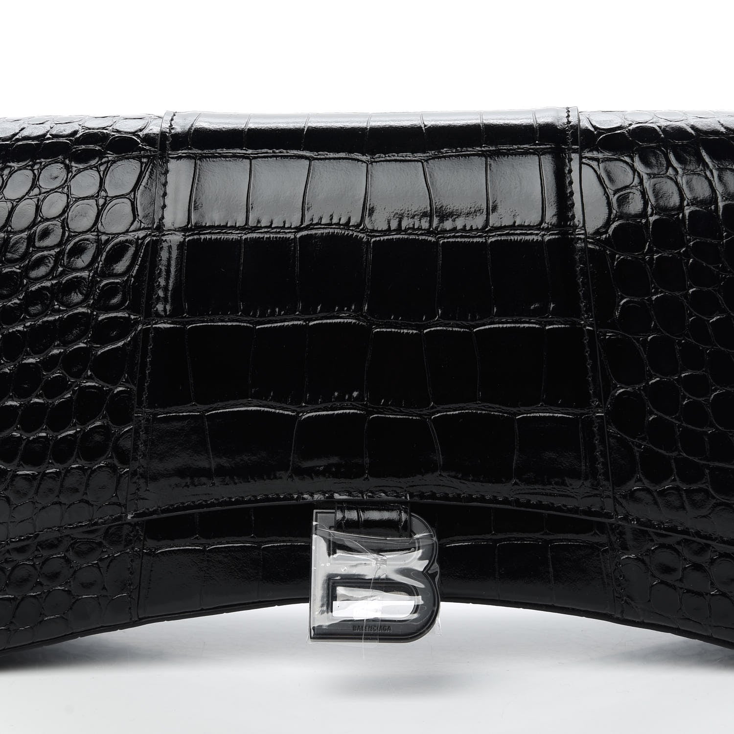Balenciaga Shiny Calfskin Monochrome Crocodile Embossed Small Hourglass Sling Shoulder Bag Black 9 of 9