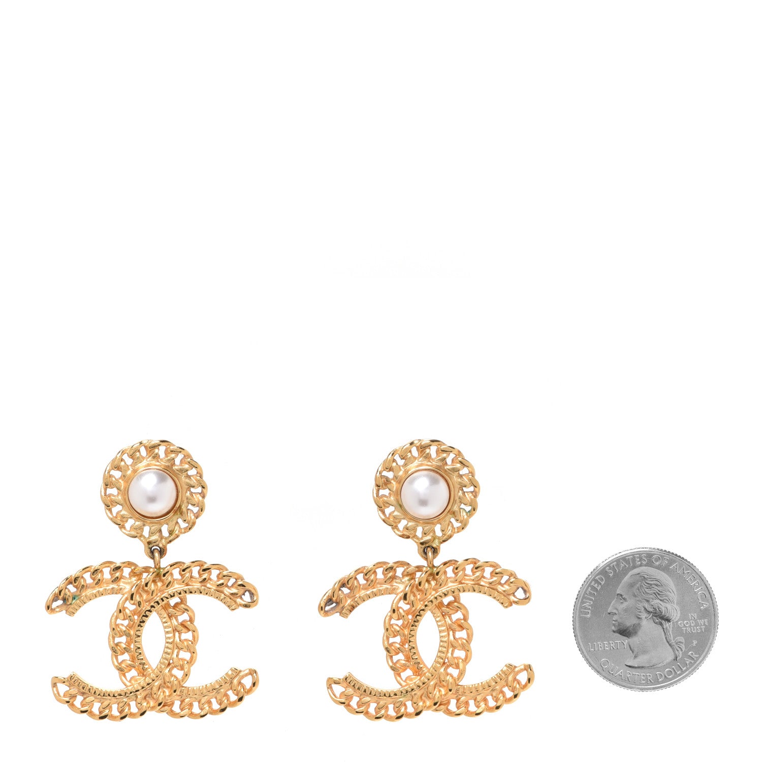 Chanel Metal Pearl CC Chain Drop Earrings Gold 2 of 5