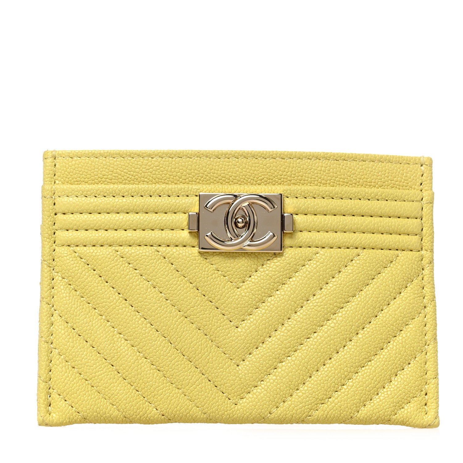 Chanel Caviar Chevron Quilted Boy Card Holder Yellow 1 of 7
