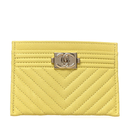Chanel Caviar Chevron Quilted Boy Card Holder Yellow 1 of 7