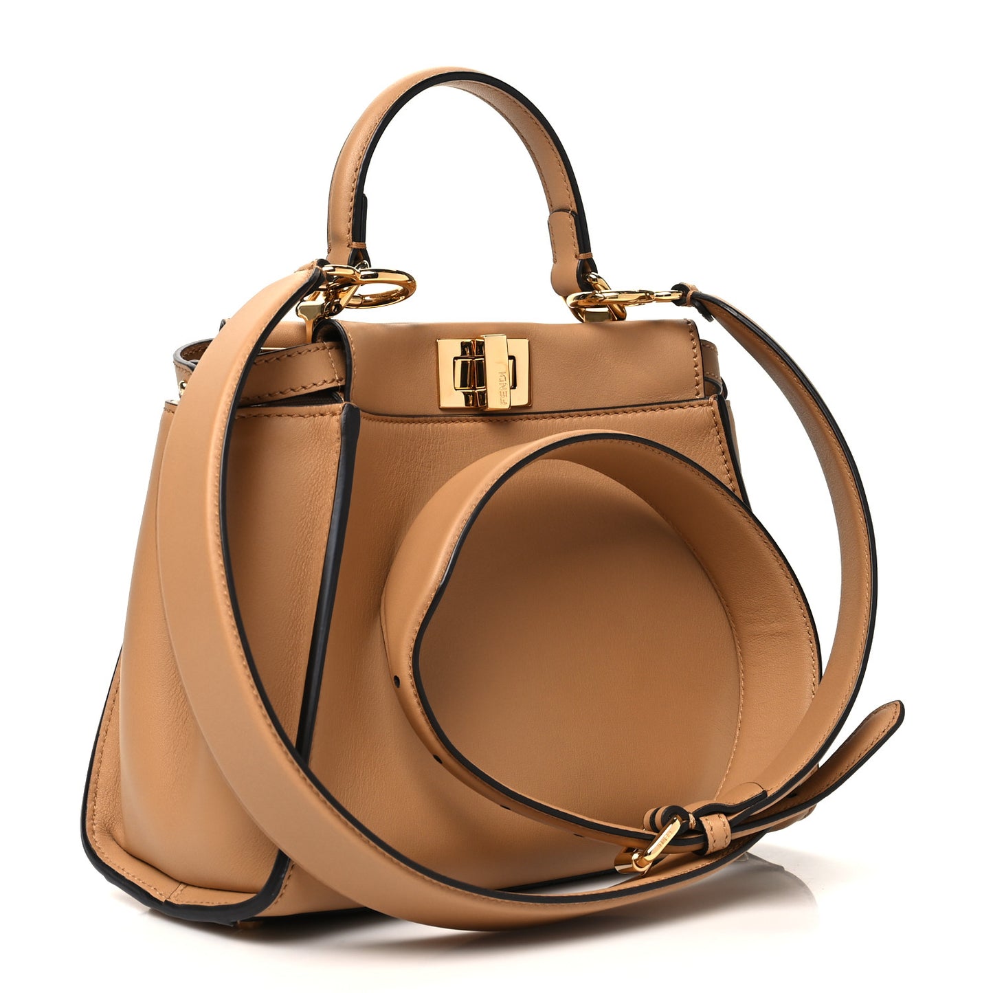 Vitello Seta Canvas FF Embroidered Mini Peekaboo Iconic Satchel Miele Scuro Poudre
