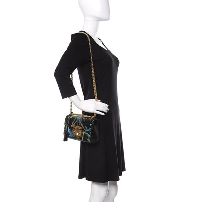 Gucci Calfskin Tropical Print Small Padlock Shoulder Bag Black Multi 3 of 11