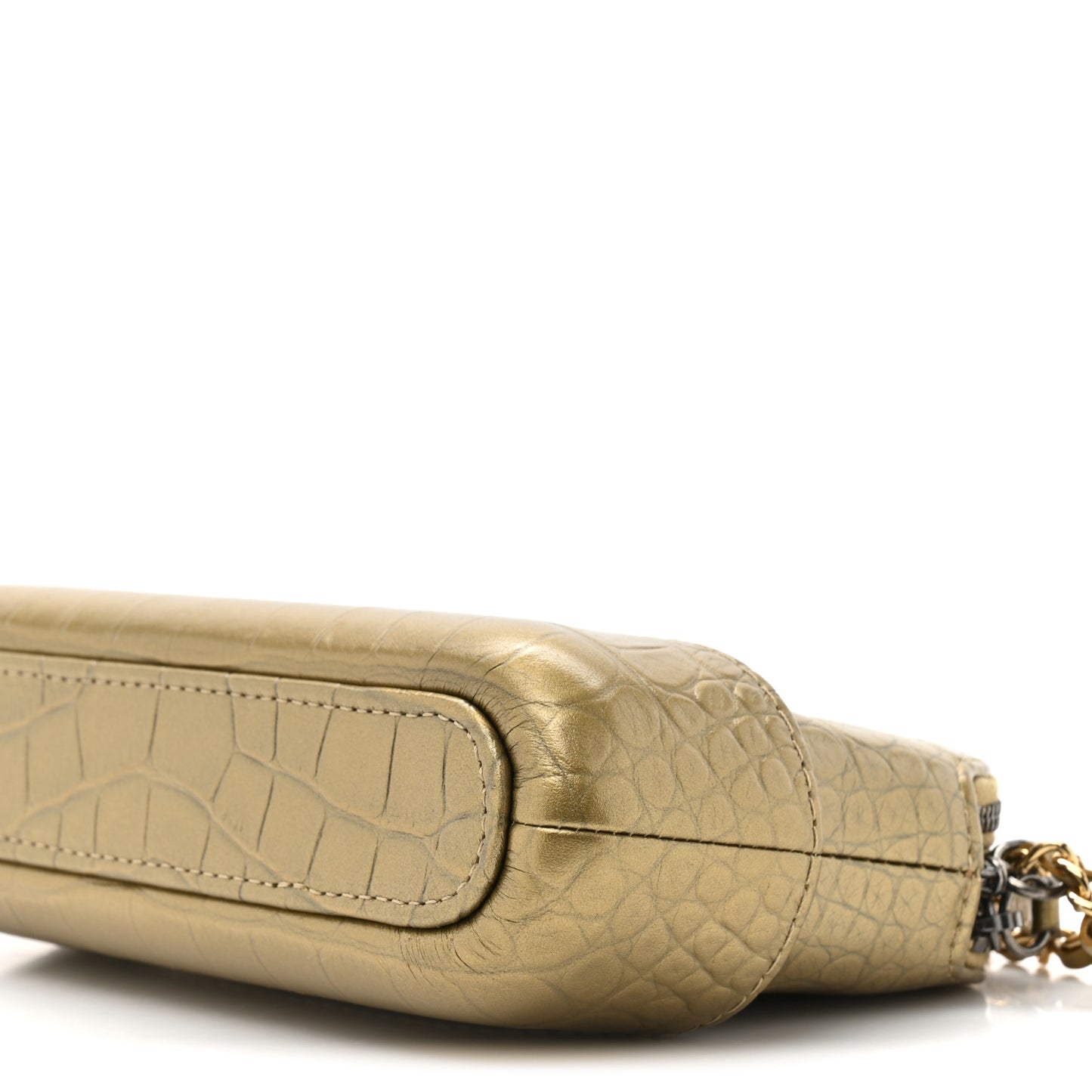 Metallic Calfskin Crocodile Embossed Small Gabrielle Clutch With Chain Gold