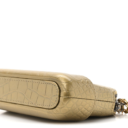 Chanel Metallic Calfskin Crocodile Embossed Small Gabrielle Clutch With Chain Gold 12 of 13