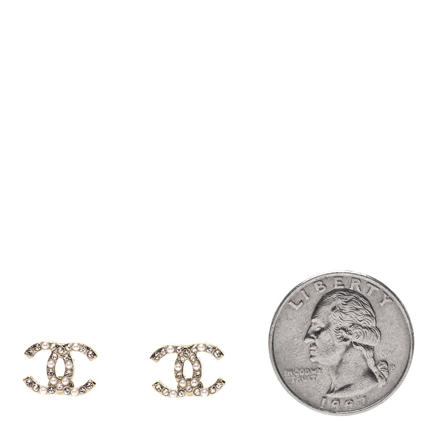 Crystal Pearl Mini CC Earrings Gold