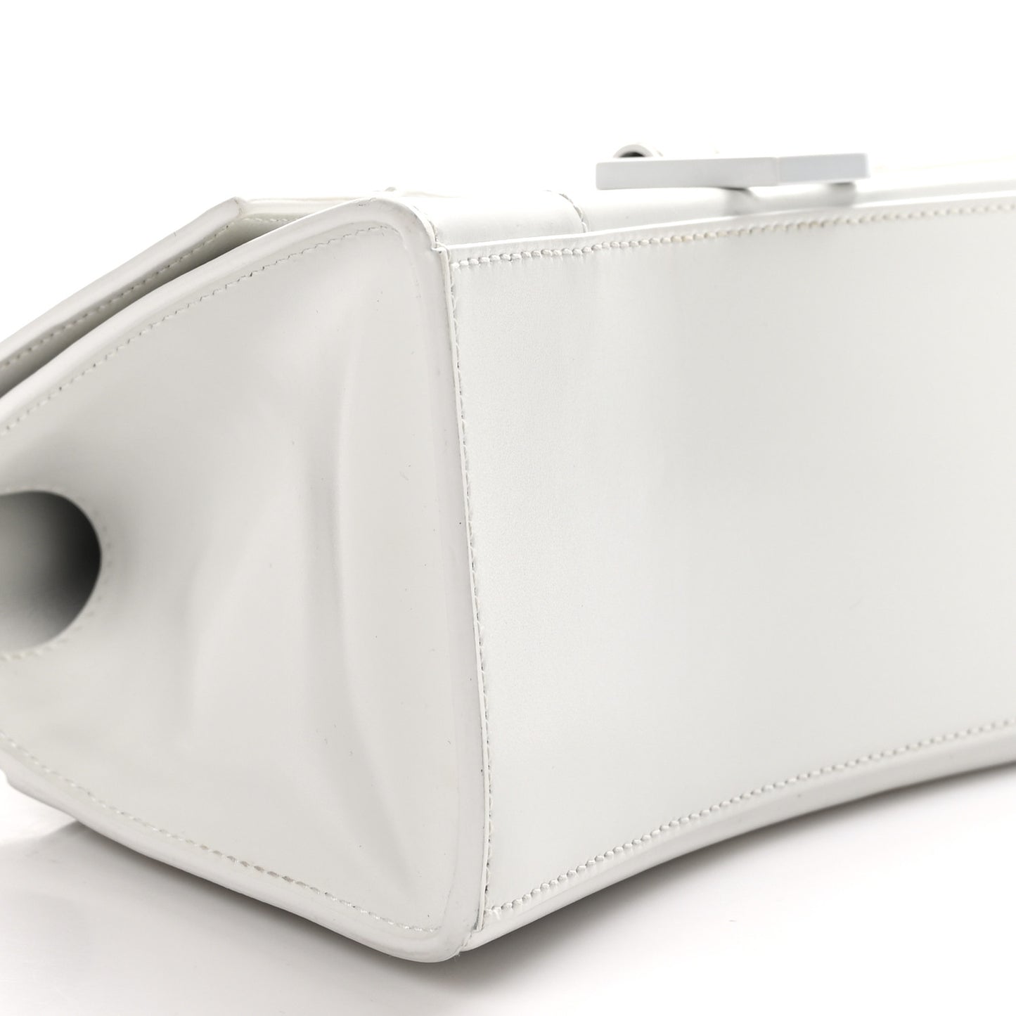 Shiny Box Calfskin Tonal B Small Hourglass Top Handle Bag White