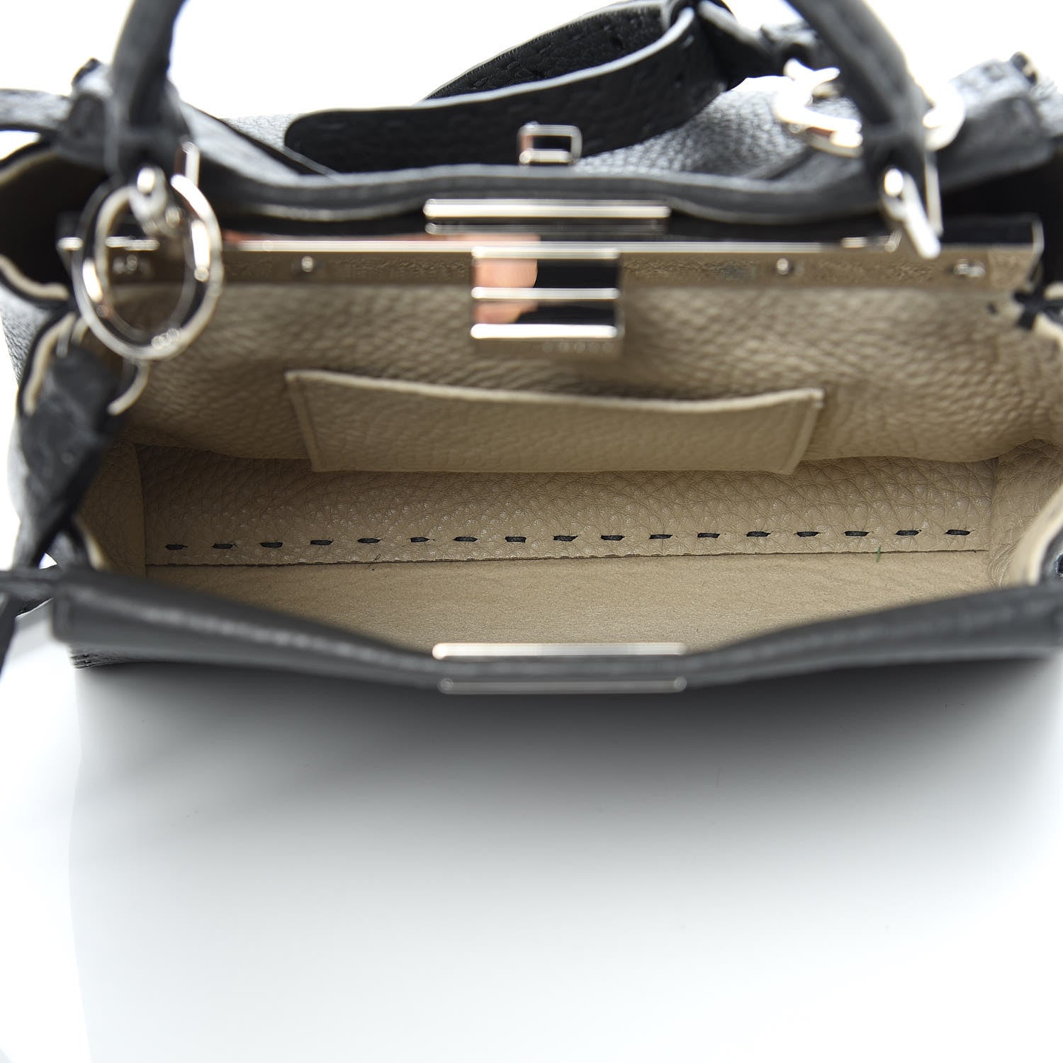 Fendi Cuoio Romano Selleria Bi-Color Mini Peekaboo Iconic Satchel Asfalto Latte 6 of 10