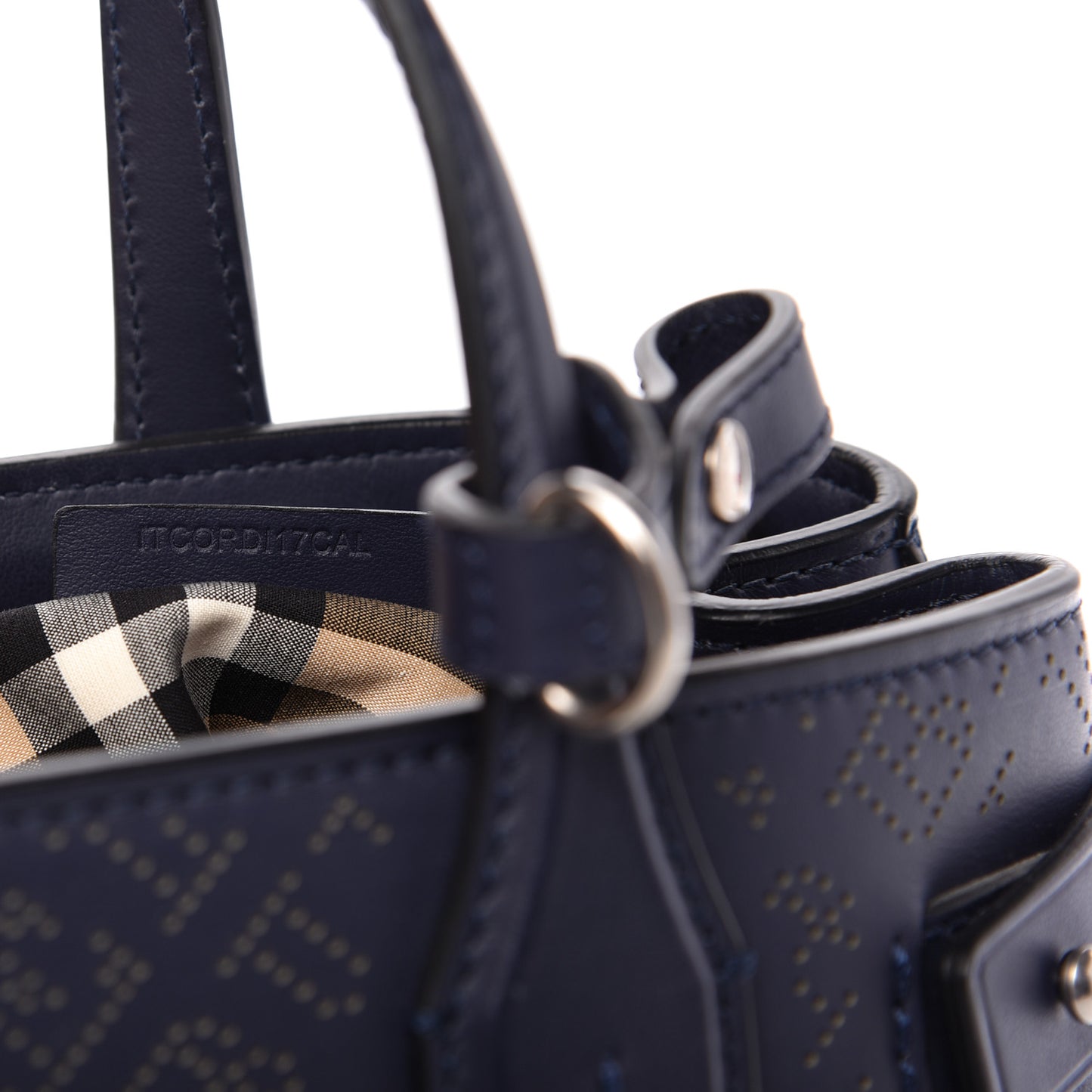 Derby Calfskin Perforated Small Banner Tote Regency Blue