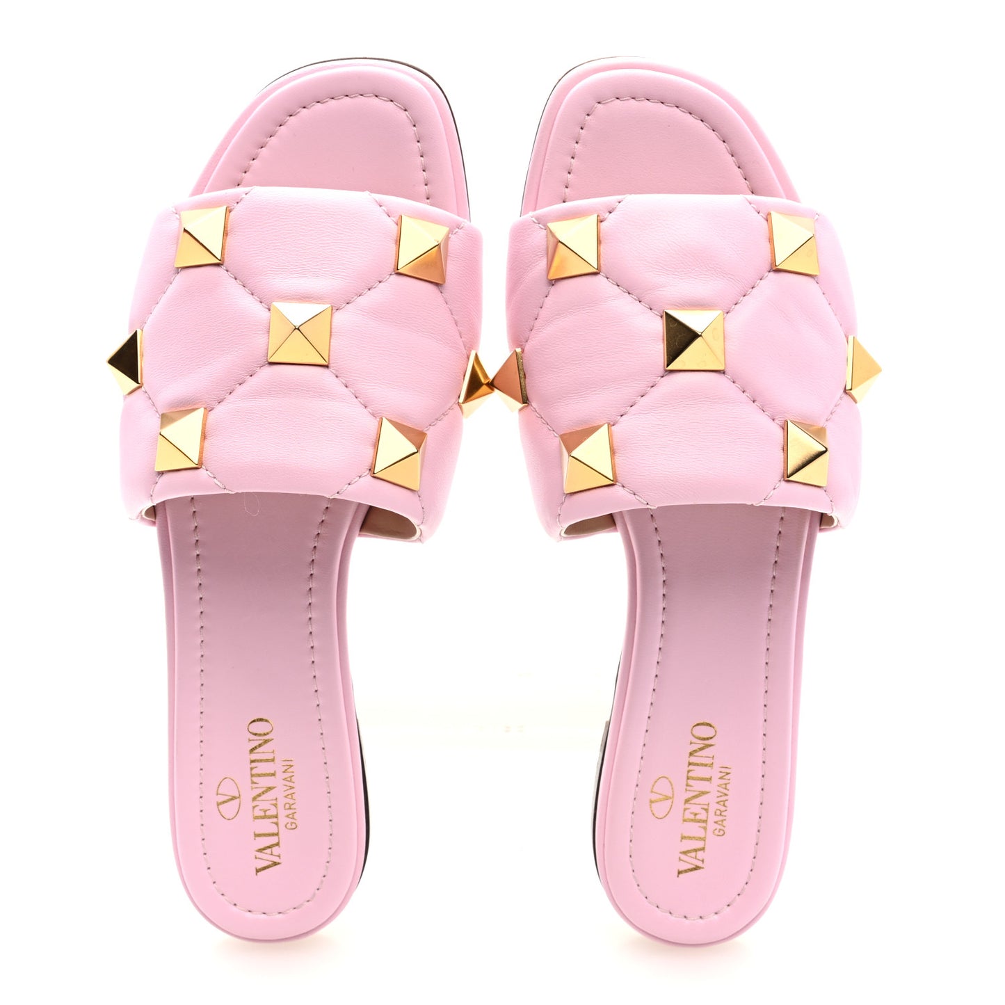 Nappa Roman Stud Flat Slide Sandals 37 Rosa