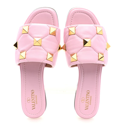 Valentino Garavani Nappa Roman Stud Flat Slide Sandals 37 Rosa 2 of 9