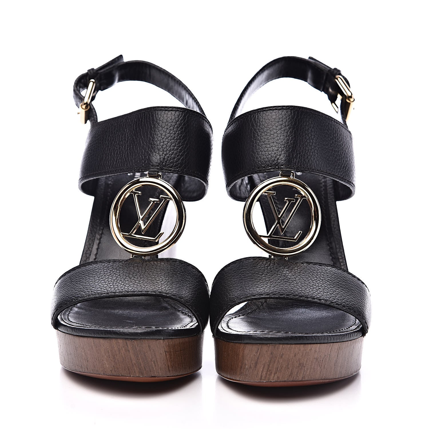 Louis Vuitton Calfskin Vedette Wedge Sandals 39 Black 2 of 8