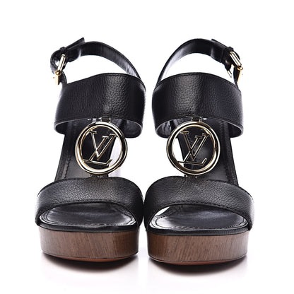 Louis Vuitton Calfskin Vedette Wedge Sandals 39 Black 2 of 8