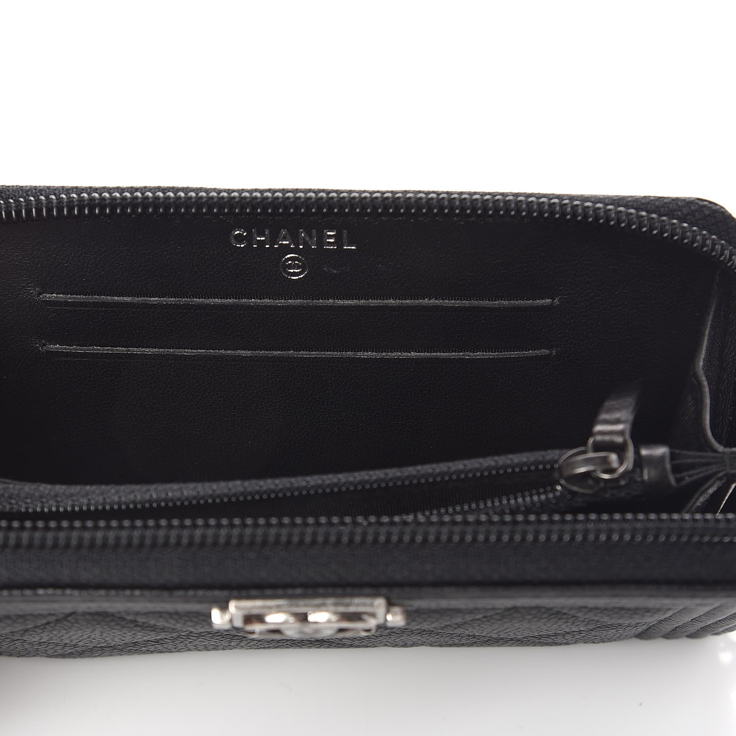Chanel Caviar Quilted Small Boy Zip Around Wallet Black 10 of 11