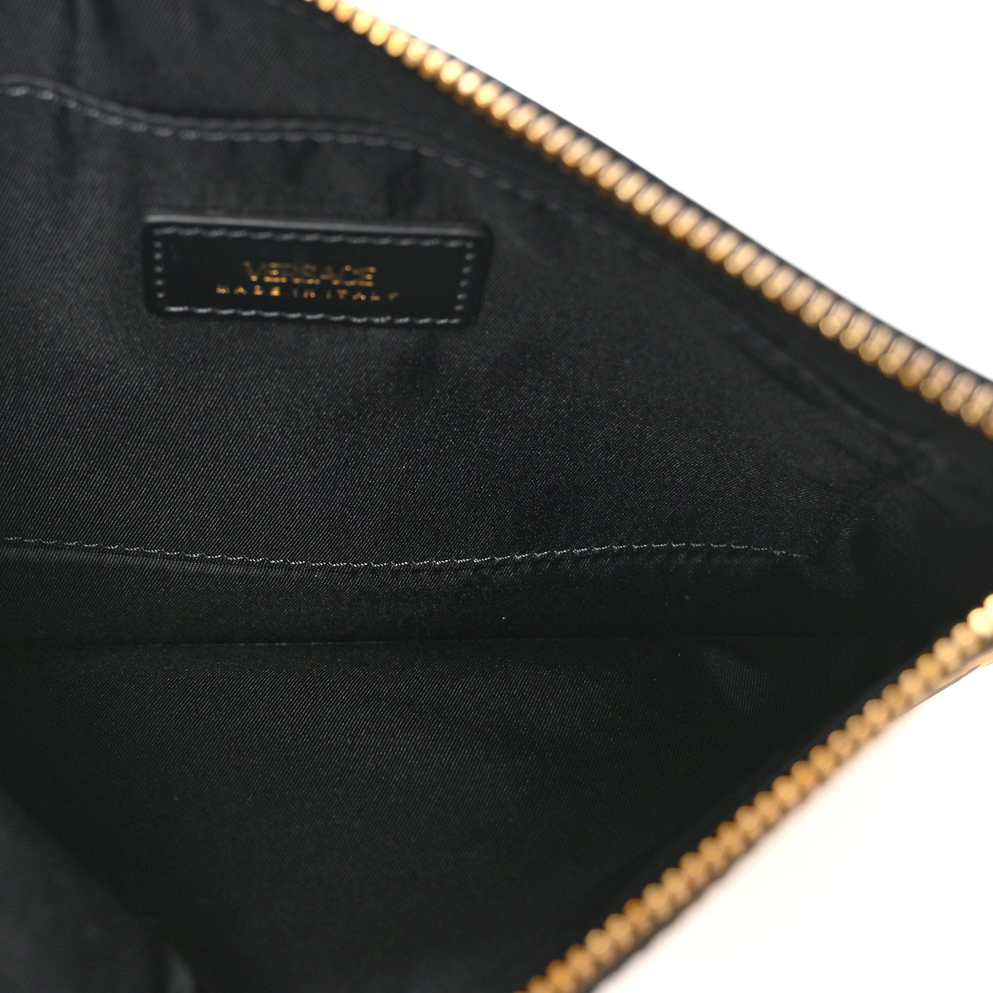 Vitello Baroque Print Wristlet Pouch Black Gold