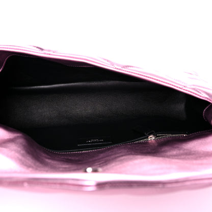 Saint Laurent Metallic Lambskin Quilted Sade Puffer Envelope Clutch Pink 5 of 11