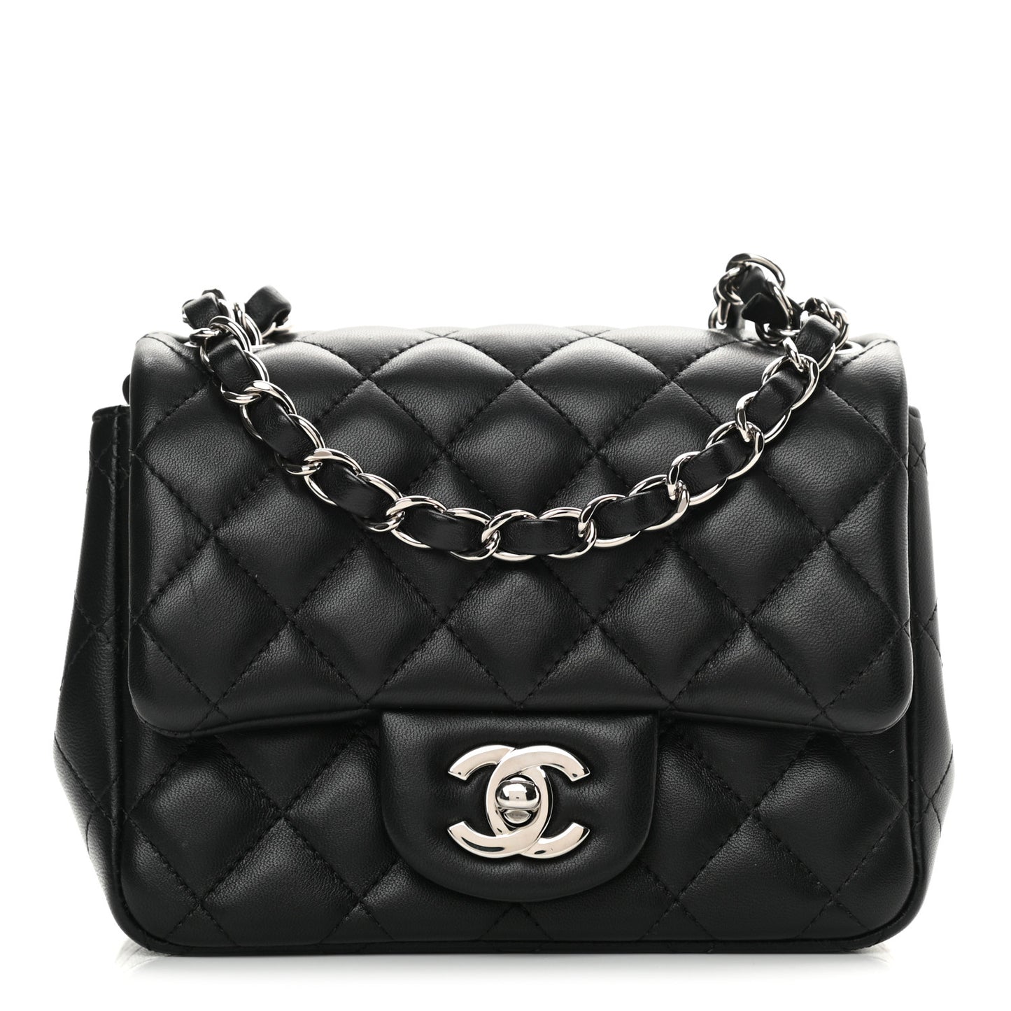Lambskin Quilted Mini Square Flap Black