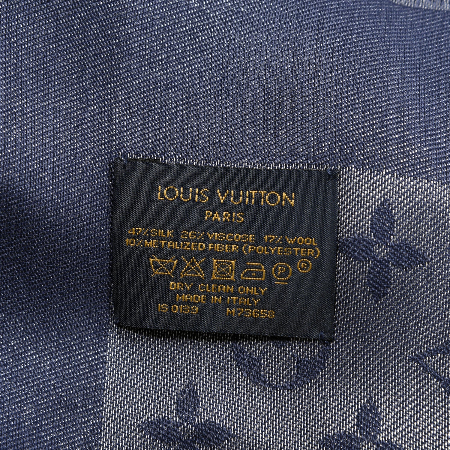 Louis Vuitton Silk Lurex Wool Monogram Shine Shawl Bleu Nuit 3 of 3