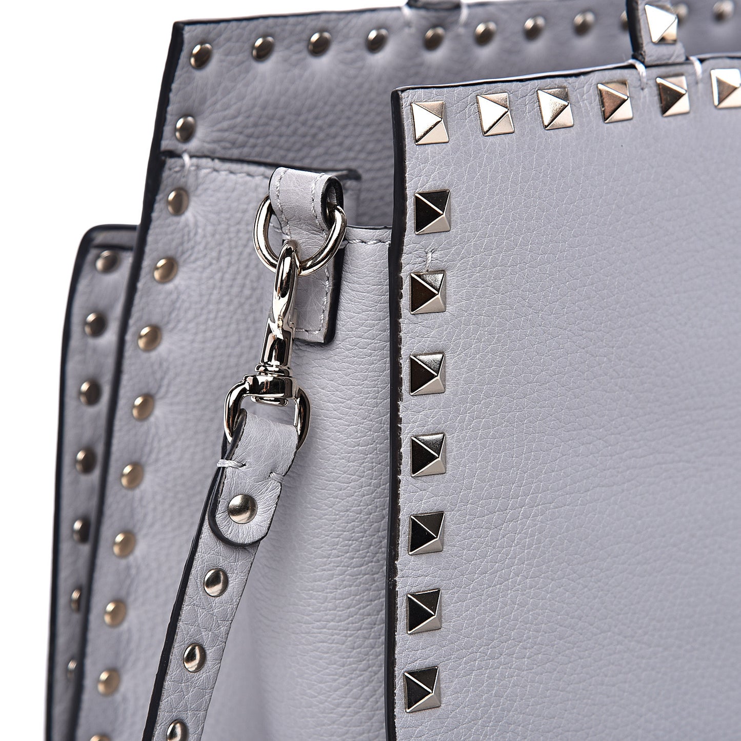 Grained Calfskin Small Rockstud Double Bag Pastel Grey