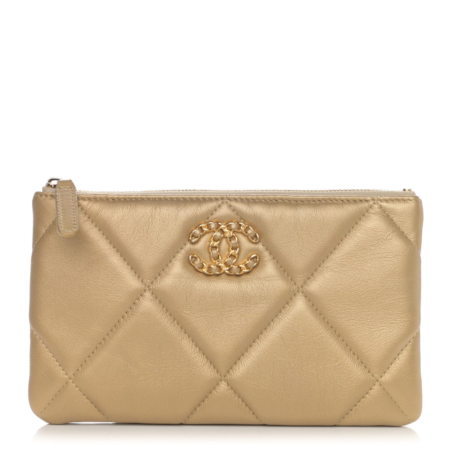 Shiny Goatskin Quilted Small Chanel 19 Pouch Gold