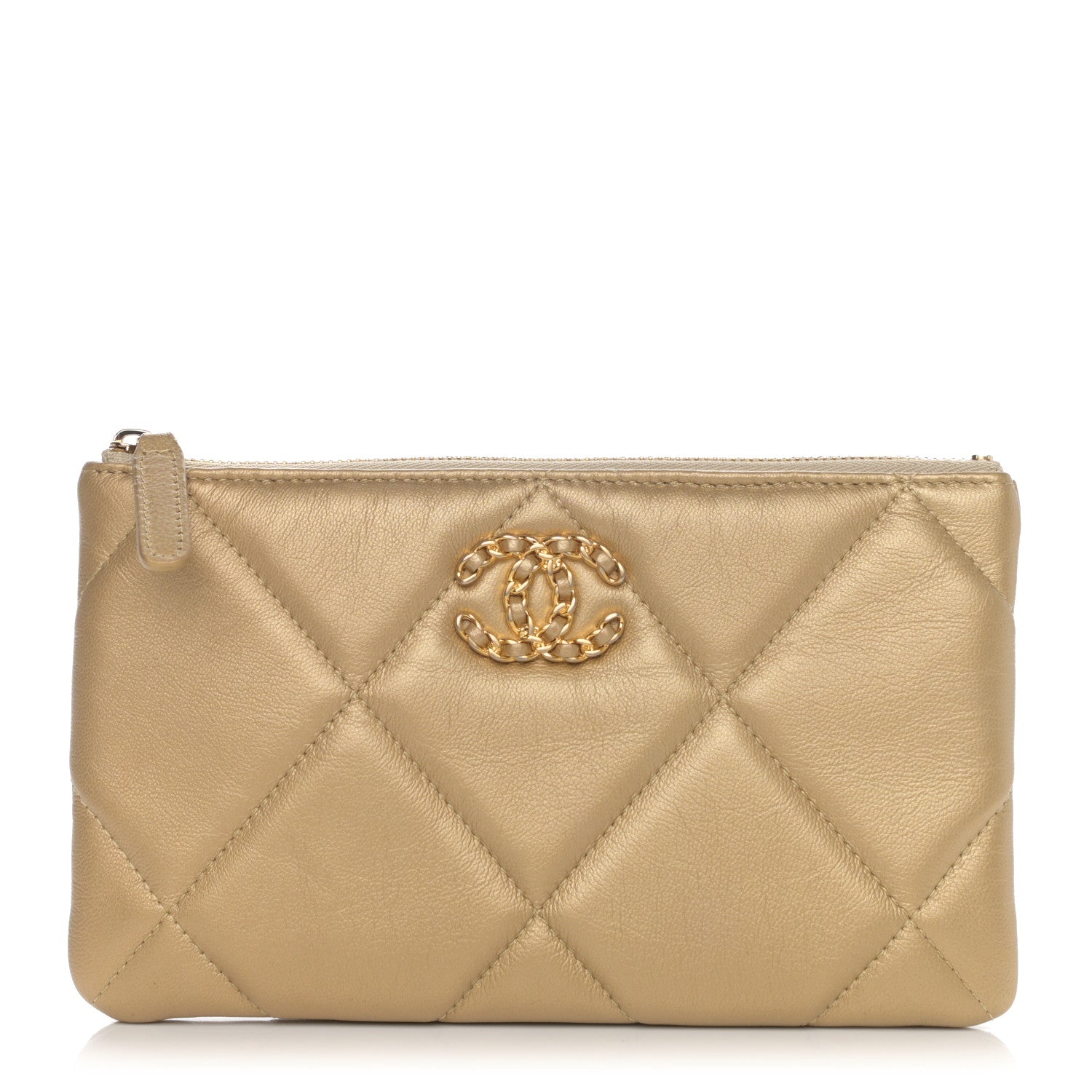 Chanel Shiny Goatskin Quilted Small Chanel 19 Pouch Gold 1 of 7