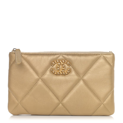 Chanel Shiny Goatskin Quilted Small Chanel 19 Pouch Gold 1 of 7