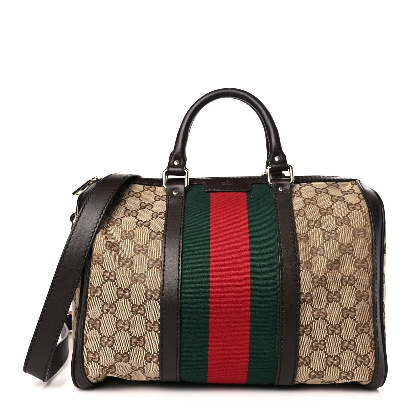 Monogram Selleria Calfskin Vintage Web Medium Boston Beige Ebony Cocoa
