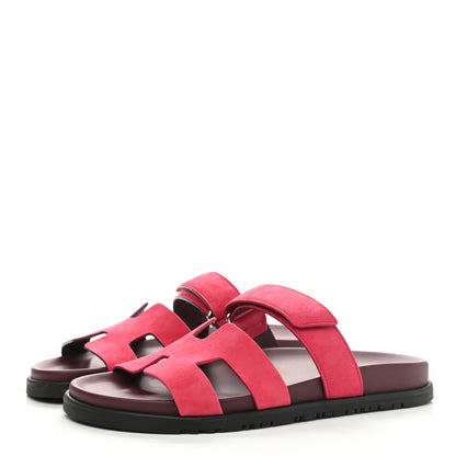 Hermes Suede Goatskin Womens Chypre Sandals 40 Rose Framboise 3 of 9