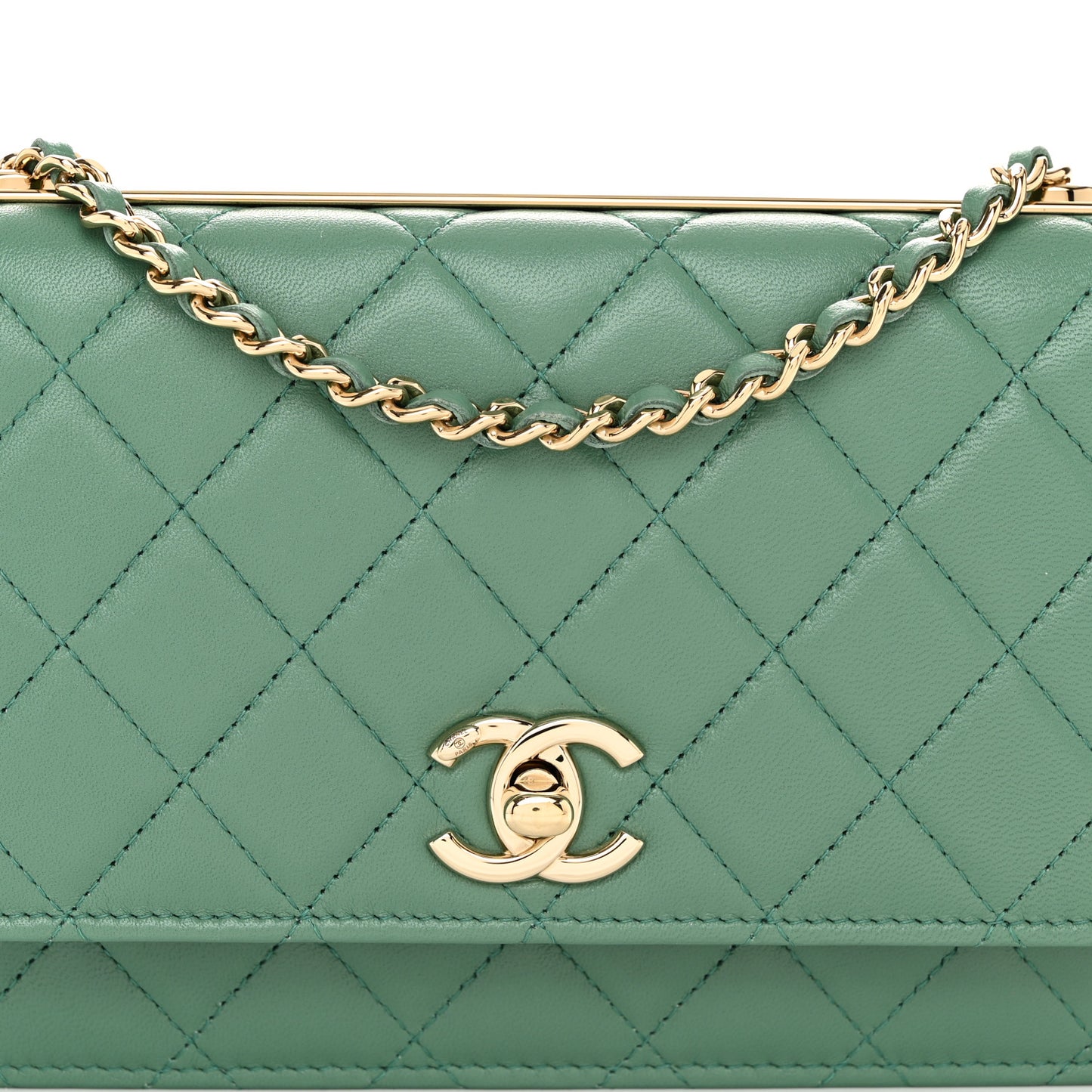 Lambskin Quilted Trendy CC Wallet On Chain WOC Green