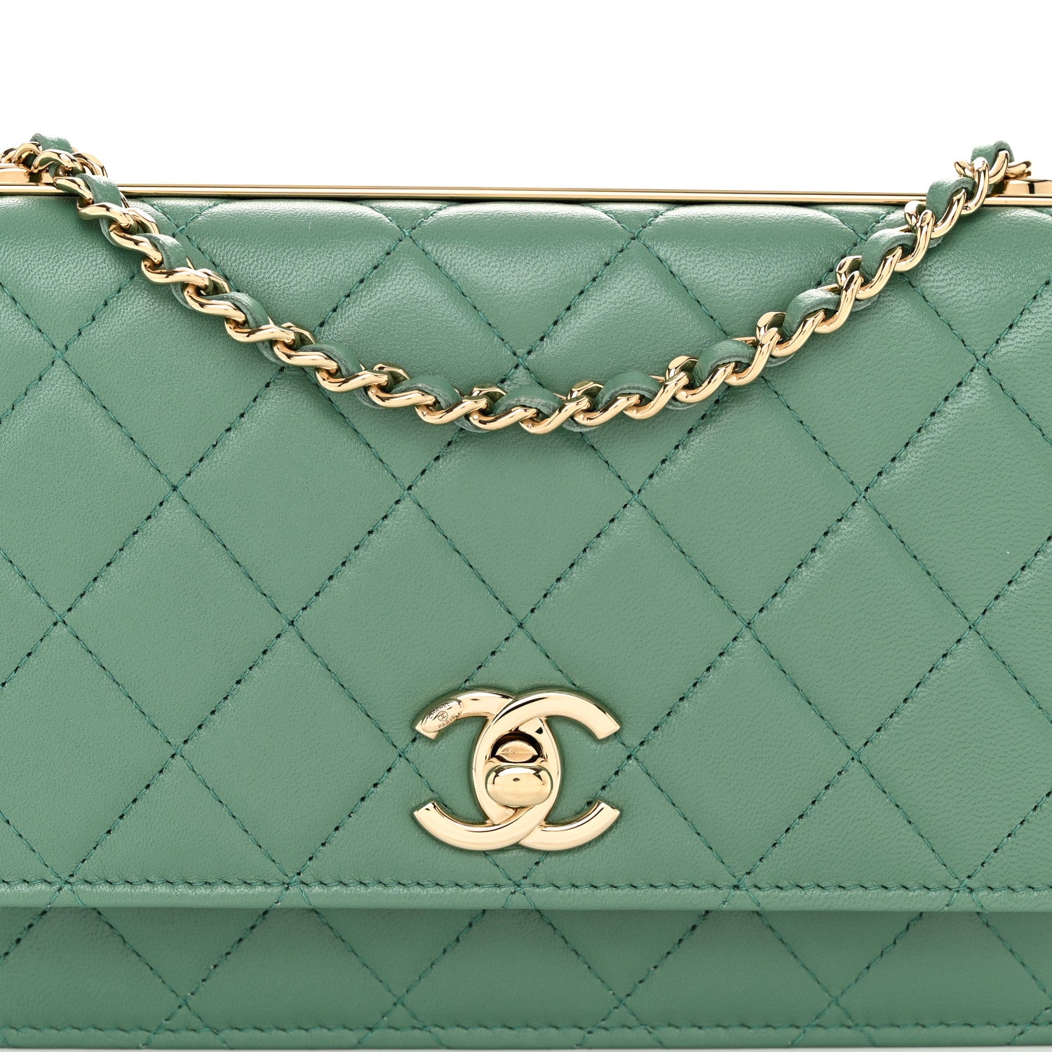 Chanel Lambskin Quilted Trendy CC Wallet On Chain WOC Green 9 of 11