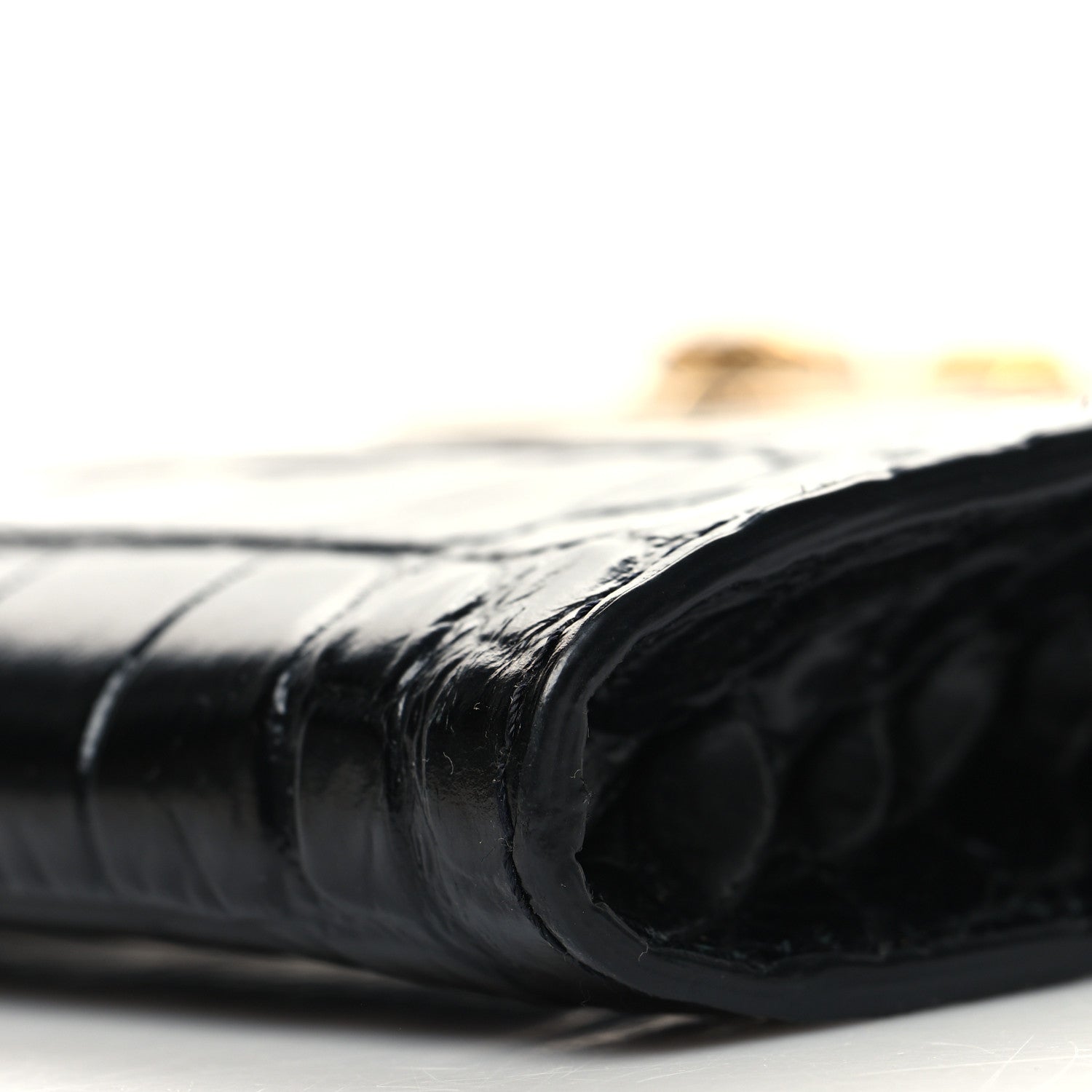 Alexander McQueen Calfskin Crocodile Embossed Knuckle Flat Clutch Black Gold 10 of 13