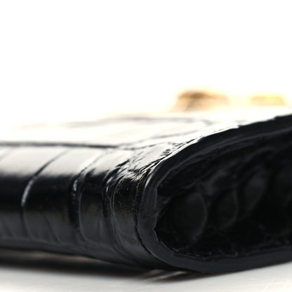 Alexander McQueen Calfskin Crocodile Embossed Knuckle Flat Clutch Black Gold 10 of 13