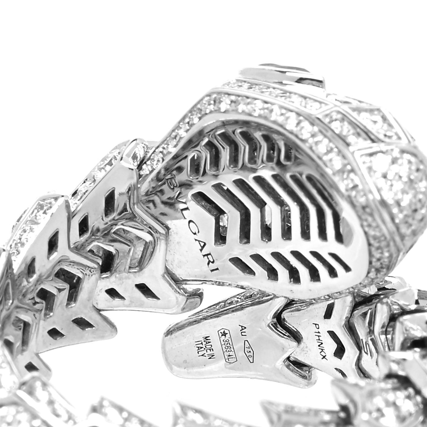 18K White Gold Diamond Emerald Serpenti Pave Ring 55 7.25