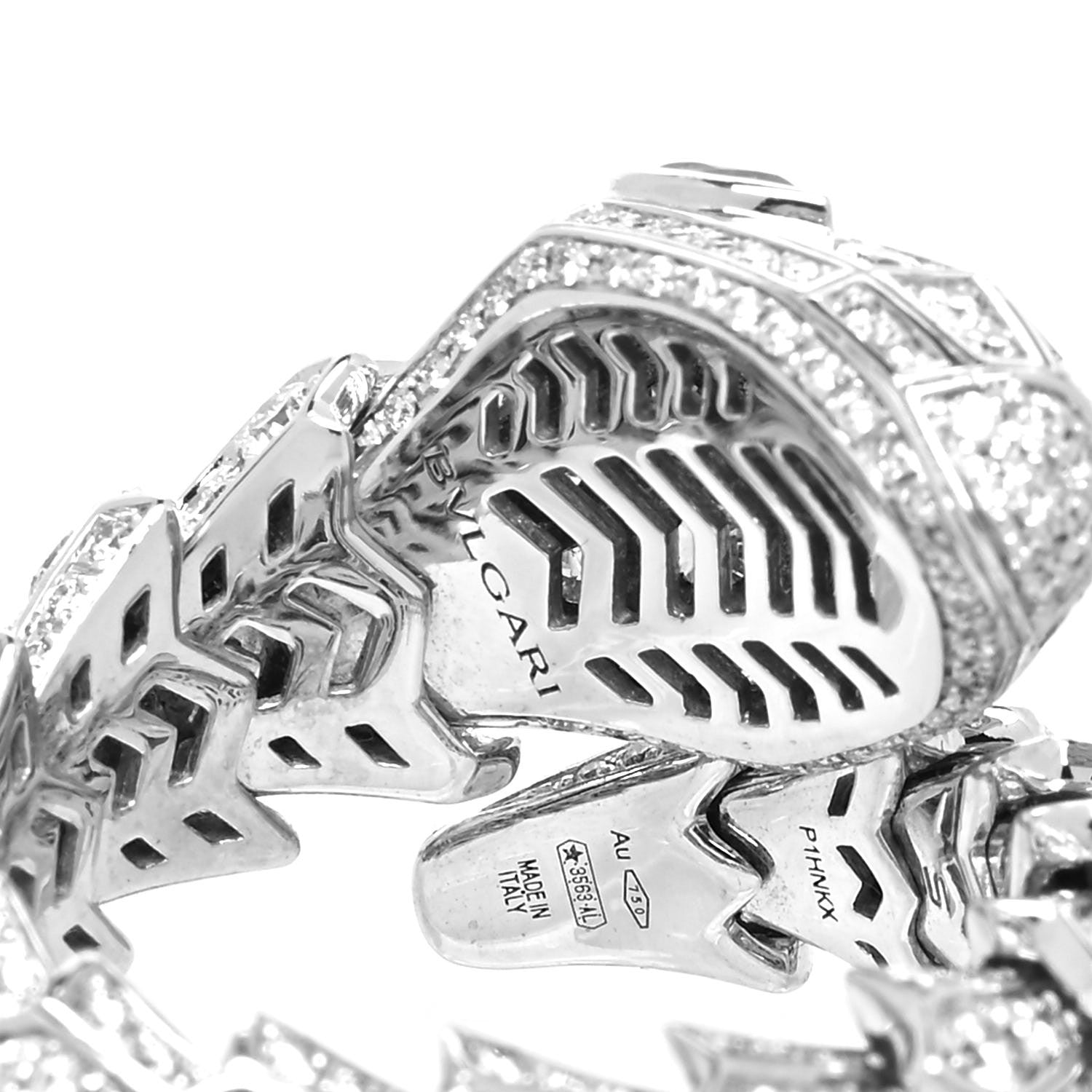 Bulgari 18K White Gold Diamond Emerald Serpenti Pave Ring 55 7.25 5 of 6