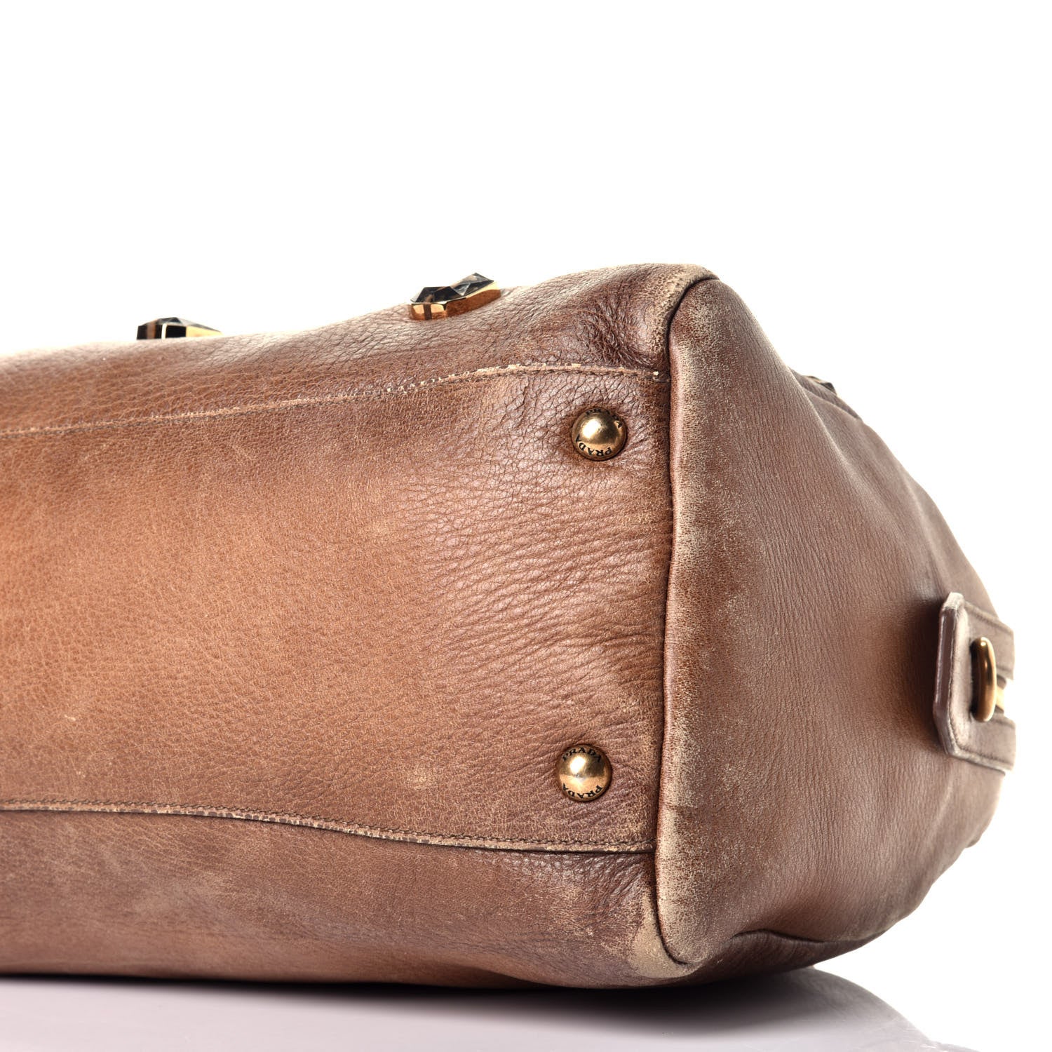 Prada Cervo Deerskin Crystal Embellished Bowler Bag Brown 8 of 8