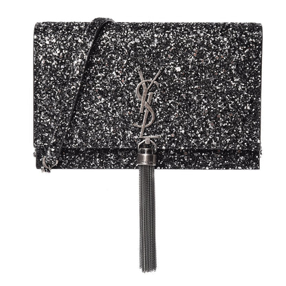 Saint Laurent Metallic Glitter Classic Monogram Kate Tassel Chain Wallet Gun Metal Black 1 of 8