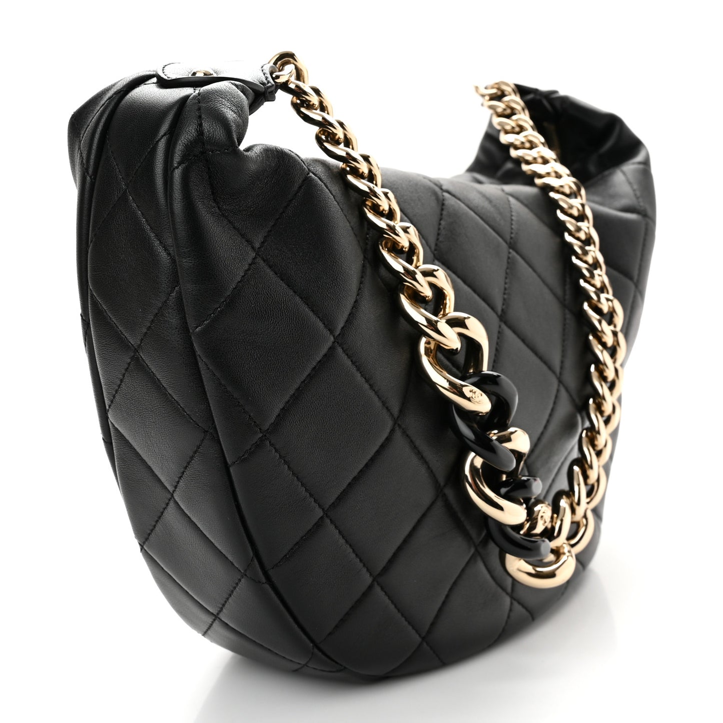 Lambskin Resin Elegant Maxi Hobo Black