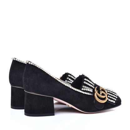 Gucci Kid Scamosciato Crystal GG Marmont Fringe 50mm Loafer Pumps 35 Black 4 of 9