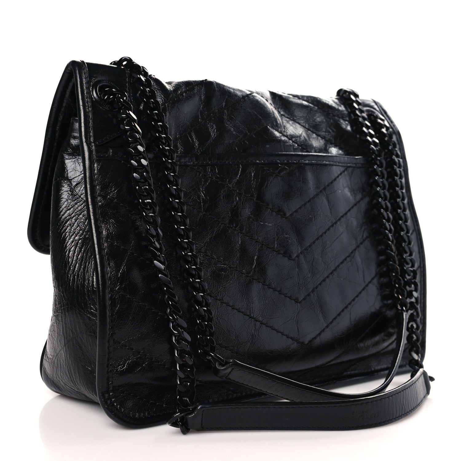 Saint Laurent Crinkled Calfskin Matelasse Monogram Medium Niki Chain Satchel Black 3 of 9