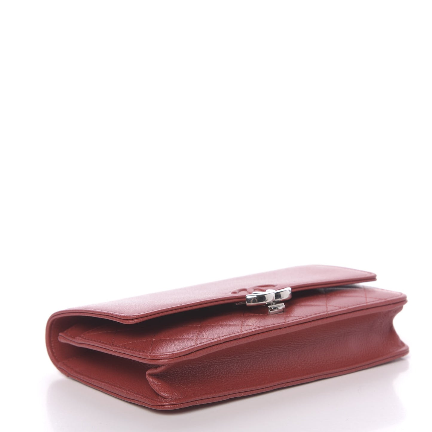 Grained Calfskin Quilted CC Box Wallet On Chain WOC Red