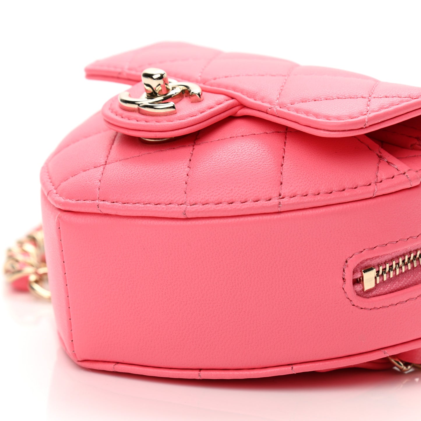 Lambskin Quilted CC In Love Heart Waist Belt Bag With Chain Pink