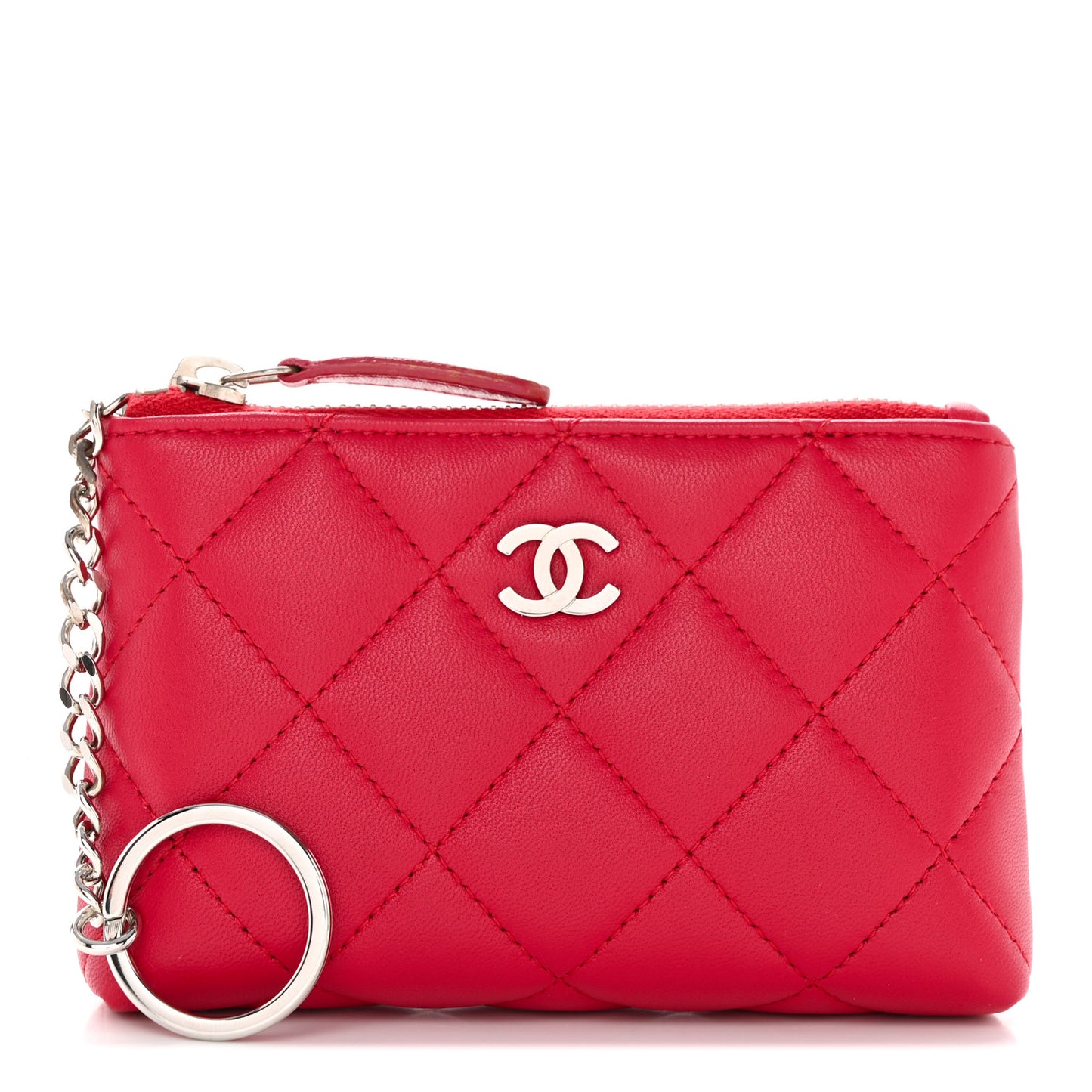 Lambskin Quilted Key Holder Case Red